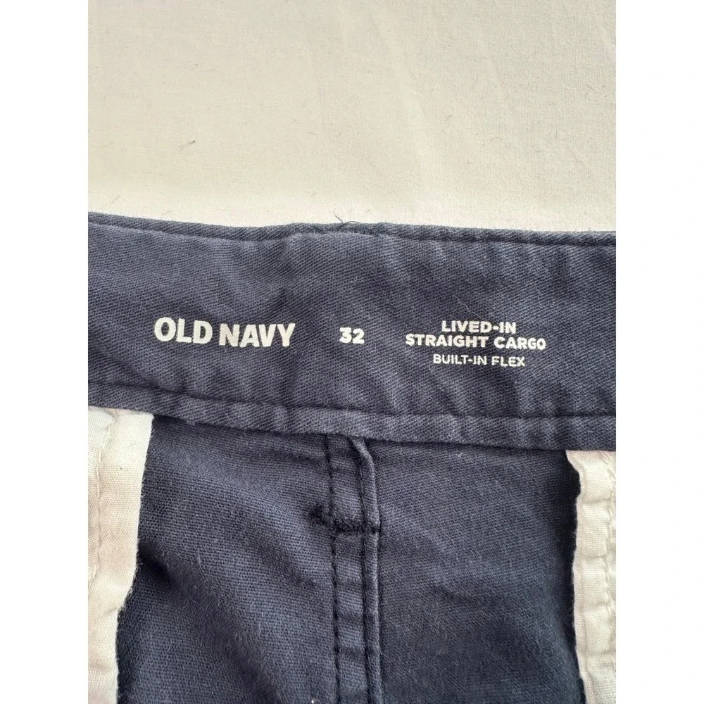 Old Navy Mens 32 Lived-In Straight Cargo Shorts Navy Blue Built-In Flex Stretch
